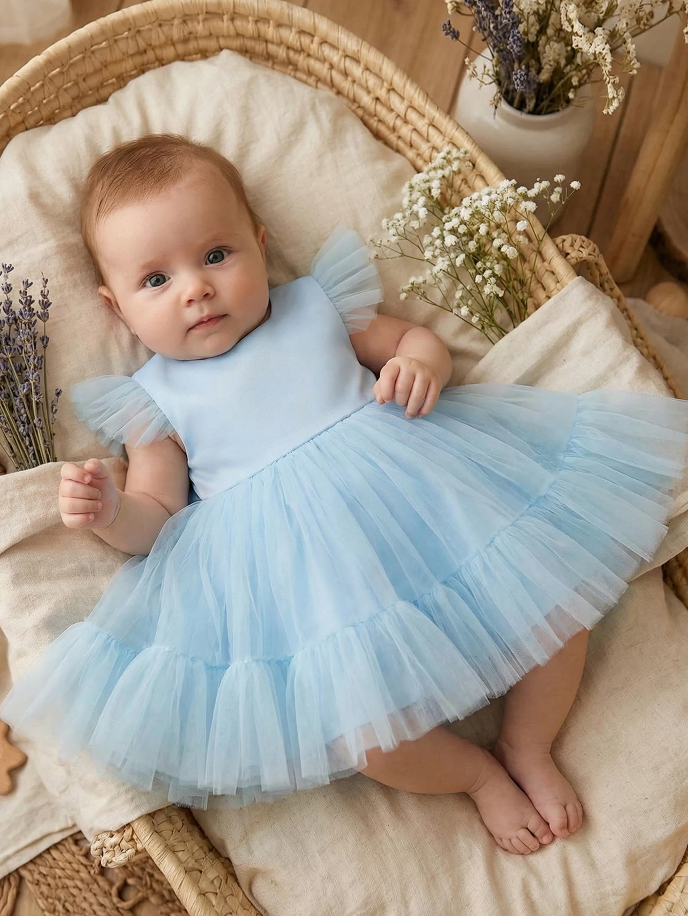 Baby Girls Blue Belt bow Decoration Wedding Season Party Dress Fluffy Netted Dress Evening Gown Birthday Party Ball Event