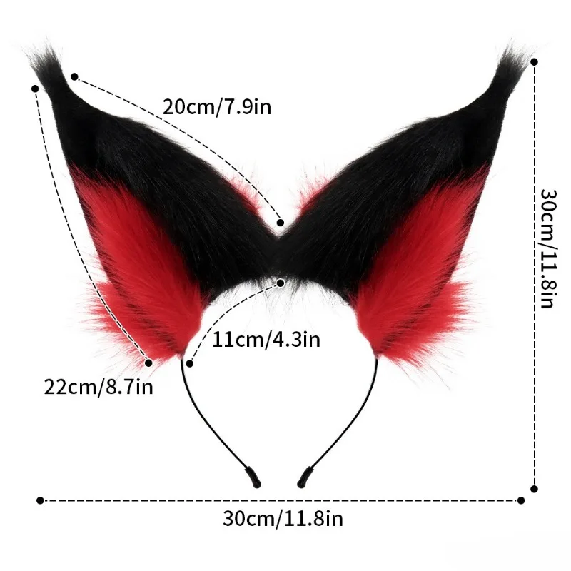 Anime Alastooor Cosplay Furry Cat Wolf Fox Ear Plush Headdress Costume Hotel Black To Red Gradient Furrsuit Headband Halloween