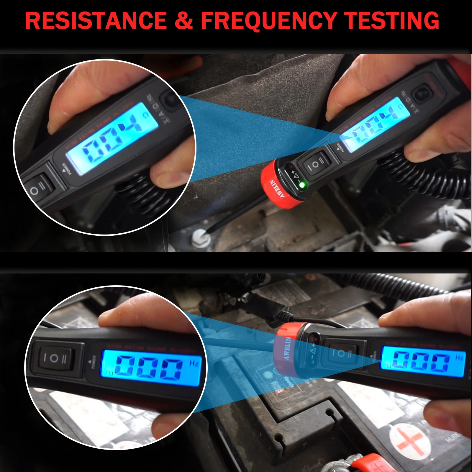 AWBLIN Power Circuit Probe Tester, LCD Digital Automotive Test Light with Voltmeter DC Voltage Relay Fuse Component Current Test