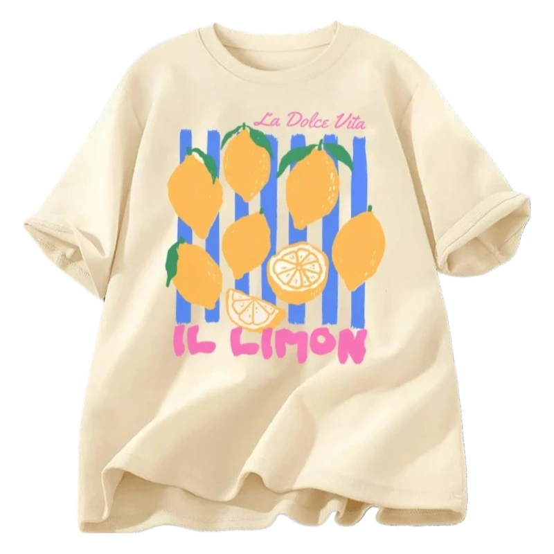 Camiseta con estampado de limones, camiseta italiana con estampado de frutas de verano, camiseta de manga corta, camiseta con estampado retro para mujer, ropa estética Y2K