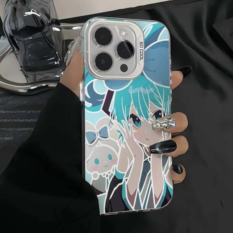 Casing Lunak Gadis Biru Lucu Anime Jepang Perlindungan untuk iPhone 16 15 13 12 11 14 Pro Max XS XR 7 8 16 Plus X SE Coque Keras