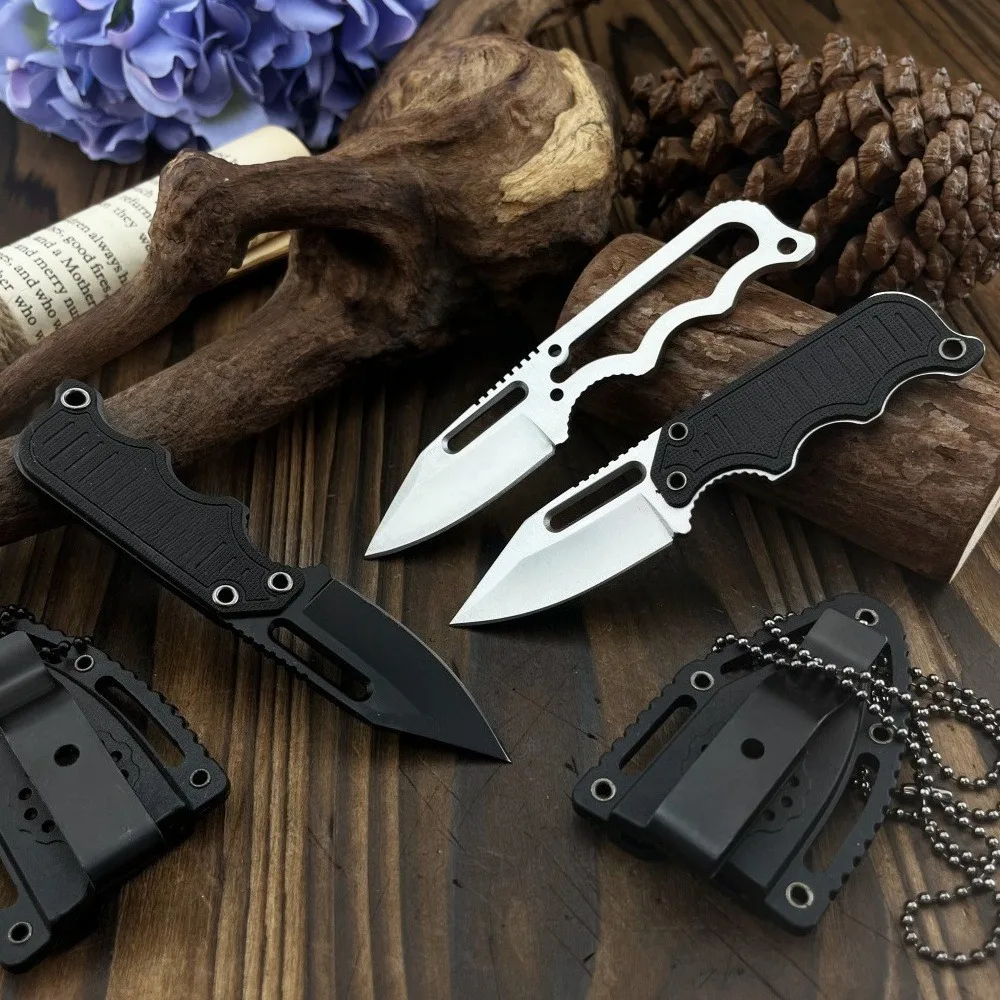 Mini Fixed-Blade Knife with Sheath 5Cr15MoV Blade Neck-Hanging Knife Camping Survival Outdoor Knife, EDC Multi Cutting Tool