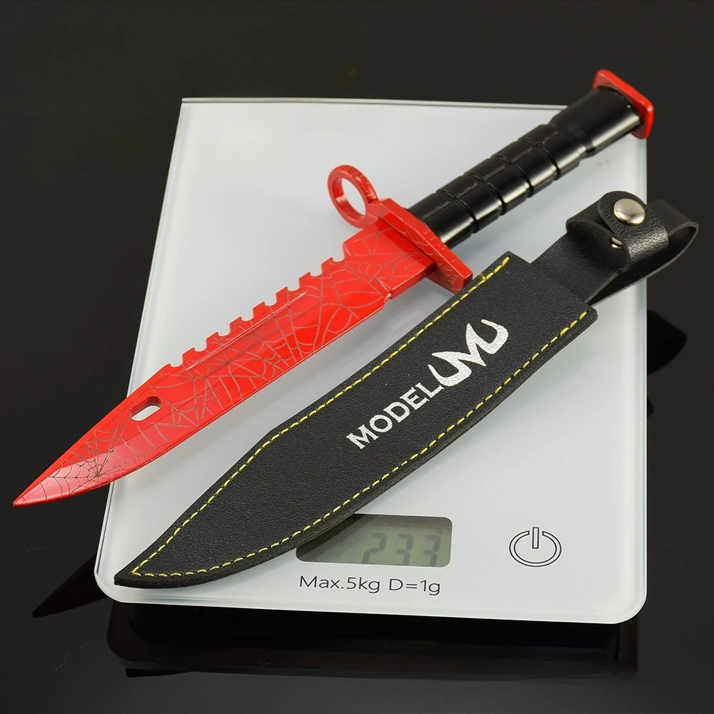 26cm M9 Deep Red Net Knife Game Peripherals Samurai Sword Metal Weapon Model Kanata Cosplay Prop Crafts Ornaments Toys Gifts