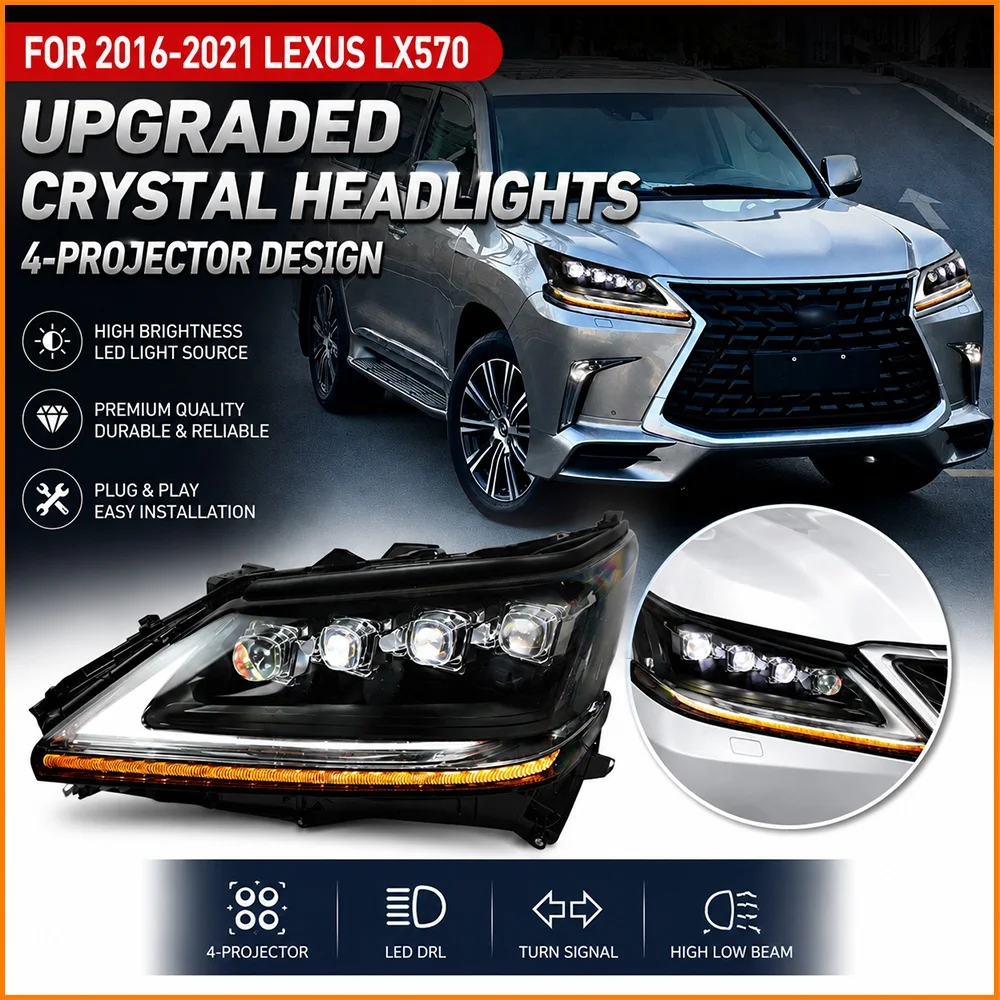 Car Light for Lexus LX570 2016-2021 LED Auto Headlight Assembly Upgrade Crystal Bifocal 4 Lens Front Lamp Hot Sale Accessories