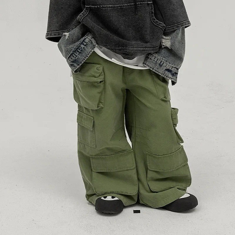 

Boy Pant Clothing Boys Overalls 2024 Spring New Children Casual Pants Functional Zipper Multi-pocket Army Green Pants