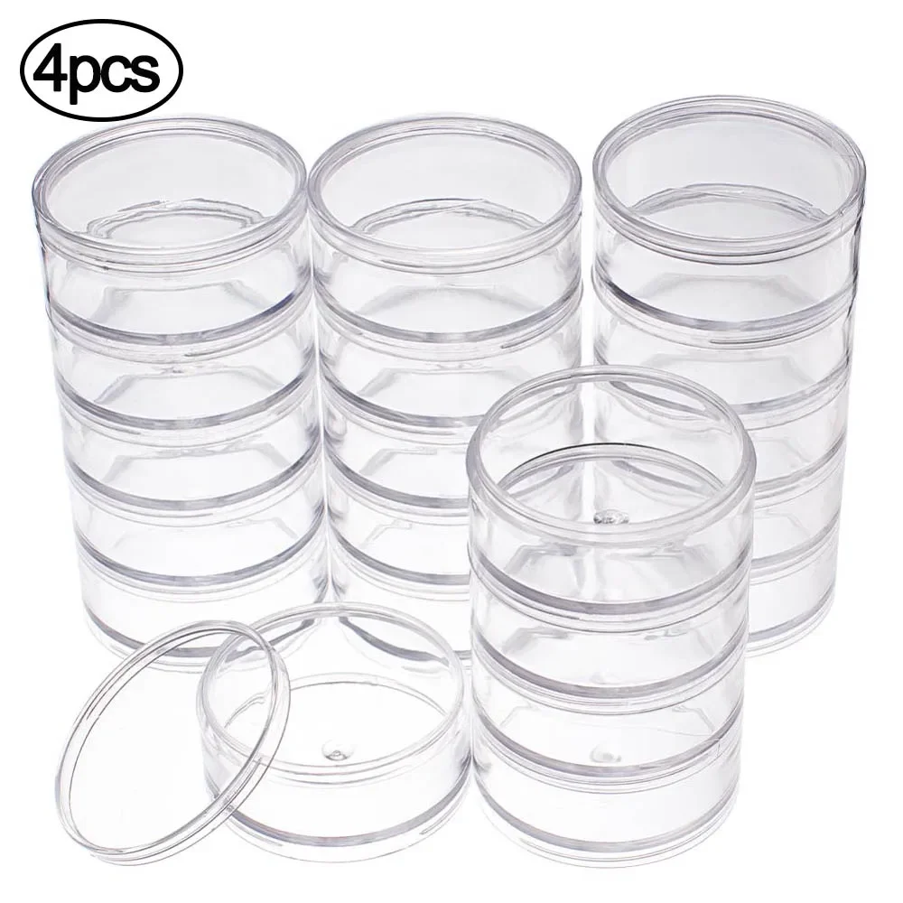 

5 Layer Cylinder Transparent Empty Plastic Box 4pcs Jewelry Beads Storage Container Handmade Crafts DIY Parts Display Case