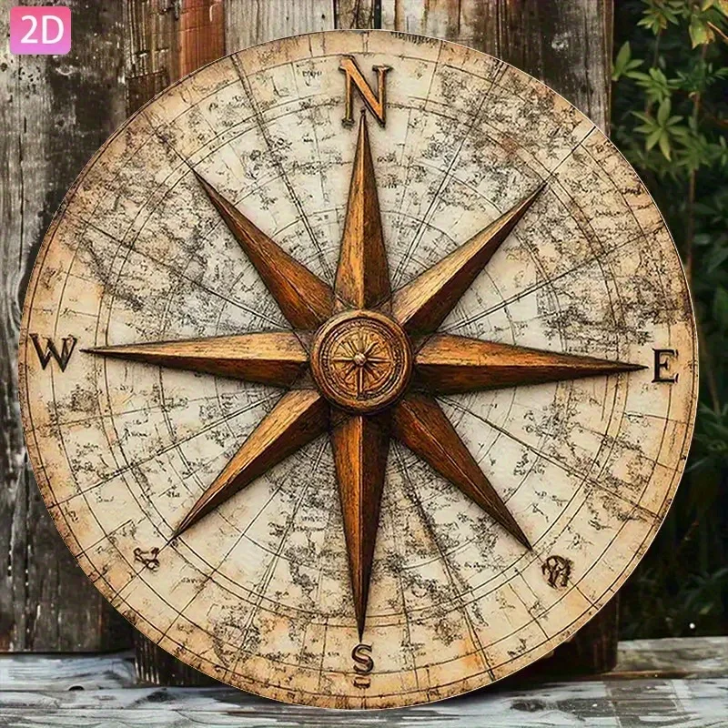 2D plan view, 1 piece of retro nautical guide map wall decoration - ancient nautical symbols, compass and nautical charts
