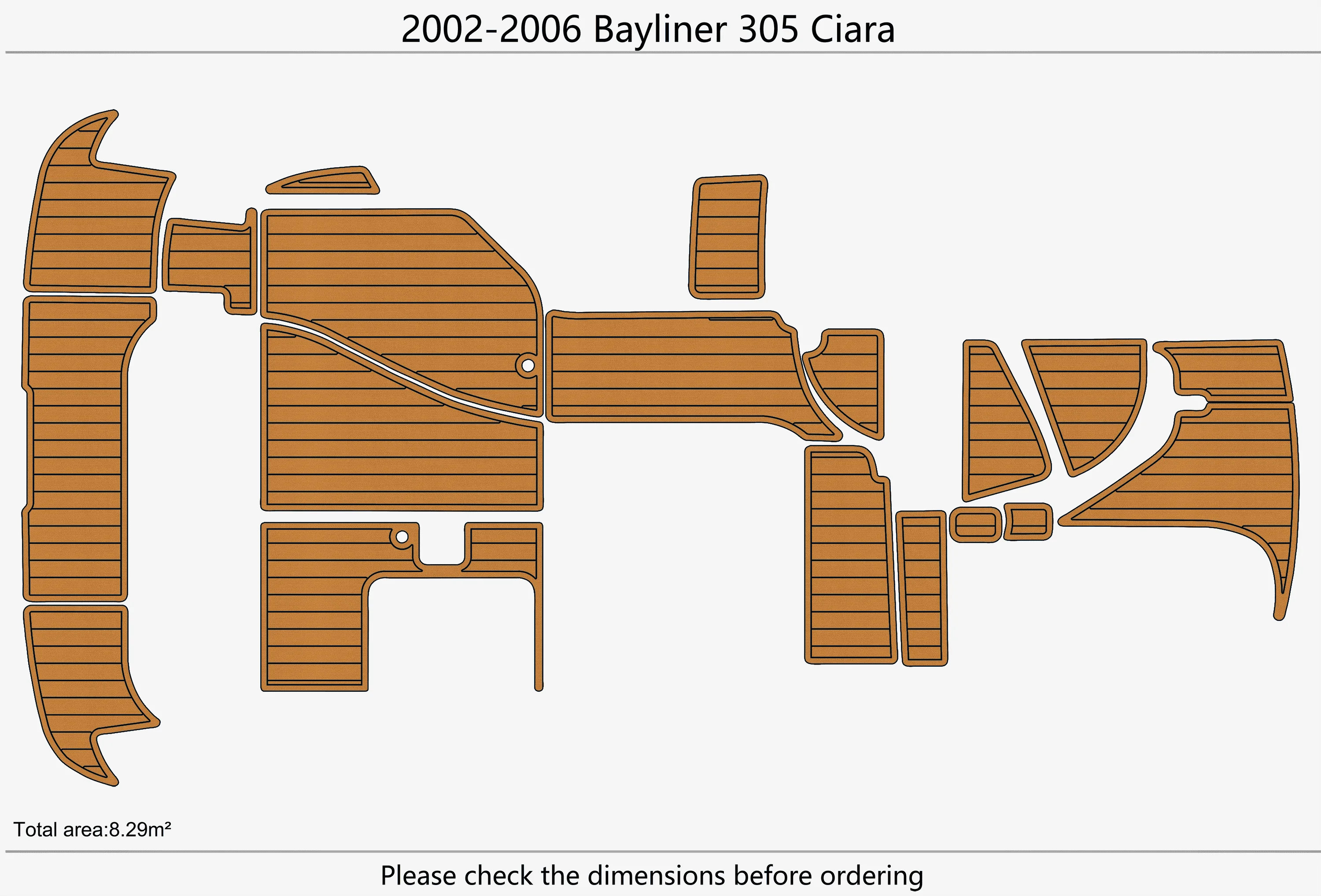 2002-2006 Bayliner 305 Ciara 1/4 "6 مللي متر إيفا رغوة عدم الانزلاق بولي كلوريد الفينيل خشب الساج التزيين البحرية حصيرة سيديك جاتريب السجاد أرضية بحرية #2