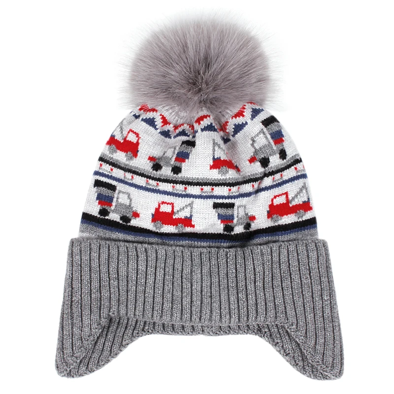 الشتاء الاطفال محبوك قبعة الكرتون سيارة مطبوعة قبعة للبنين بنات قبعات حماية الأذن بالإضافة إلى الملحقات المخملية في الهواء الطلق دفئا