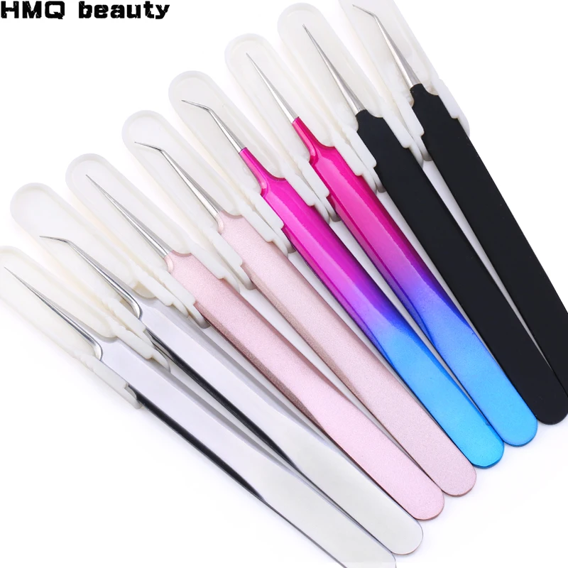 Lash Tweezers Stainless Steel Gold Blue for Eyelash Extension High-precision Eyelash Txtension Tweezers Set Thin tip