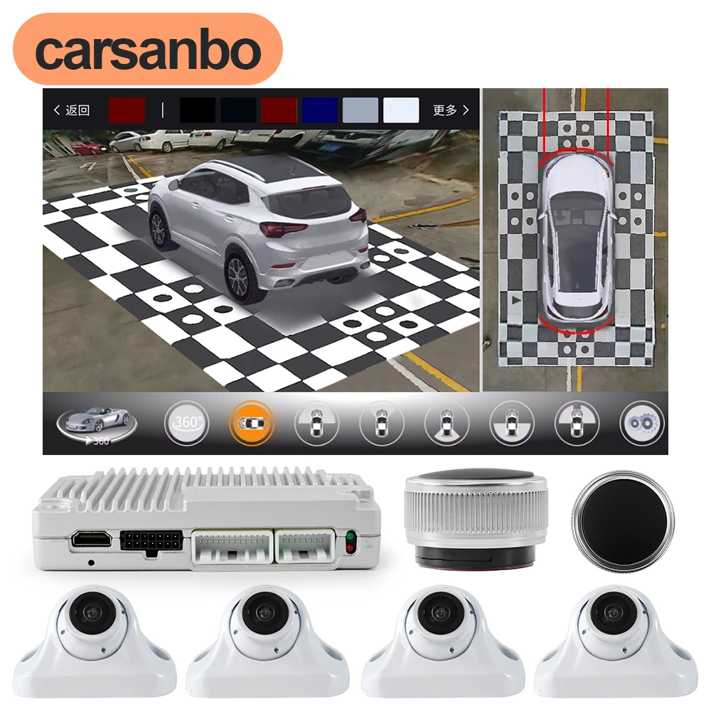 Carsanbo 3D 360 Degree Vehicle Camera Surround View AHD 720P Right+Left+Front+Rear View Car Camera System with Calibration Cloth