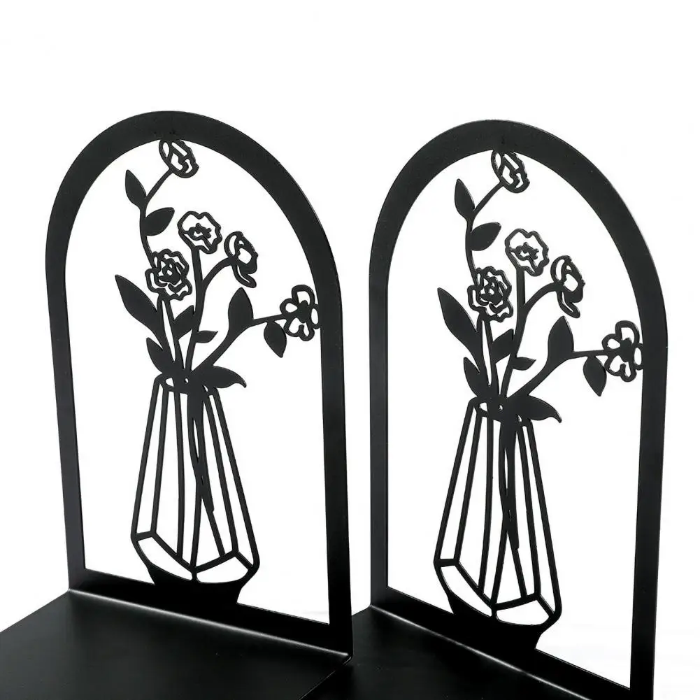 Anti-slip Bookends L-shaped Bookends 2pcs Hollow Flower Carved Vase Bookends L-shaped Anti-slip Book Holders Decorative for Home