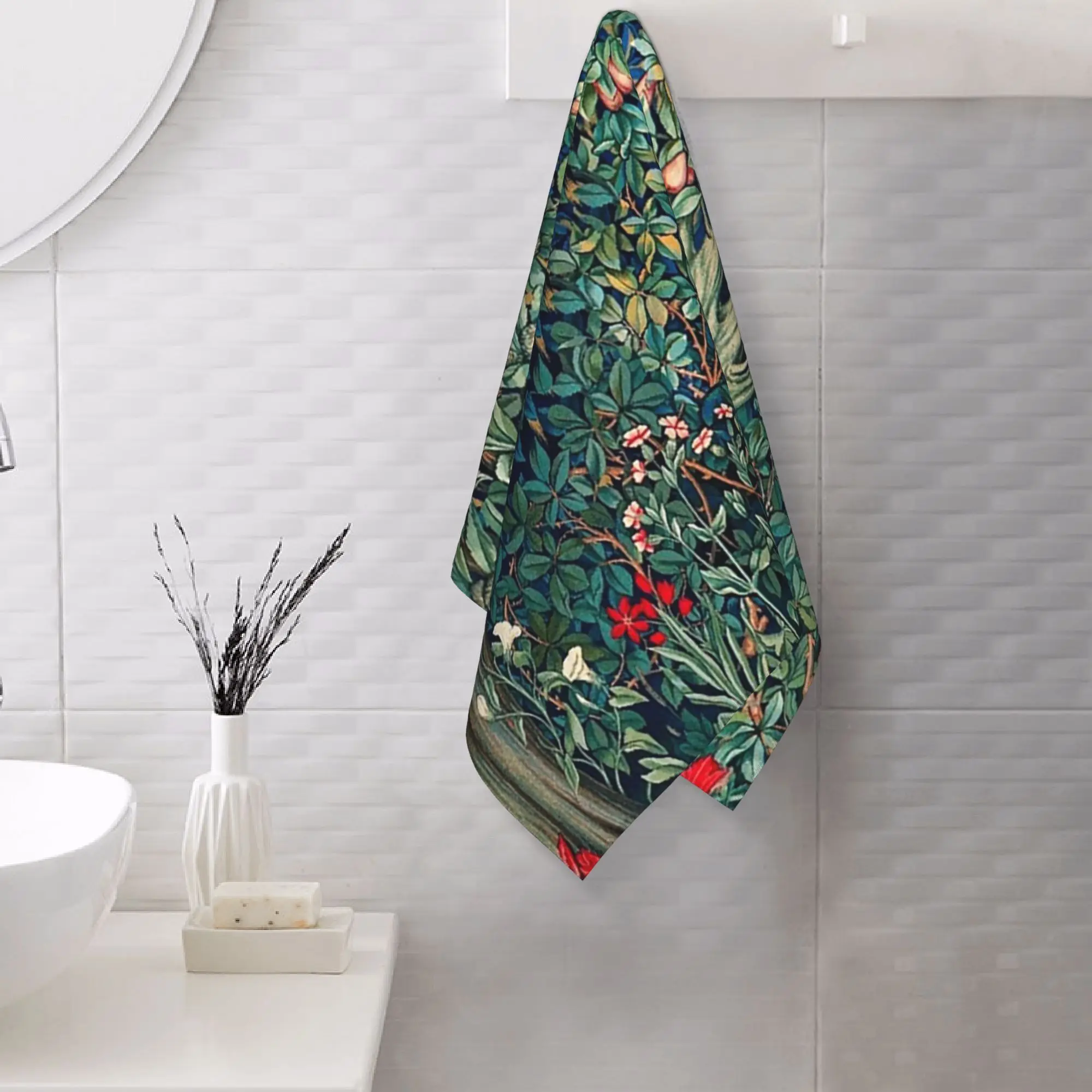 Custom GREENERY, FOREST ANIMALS Hares Blue Green Soft Face Towel Quick Dry Pool Bath Cotton Towels Absorbent
