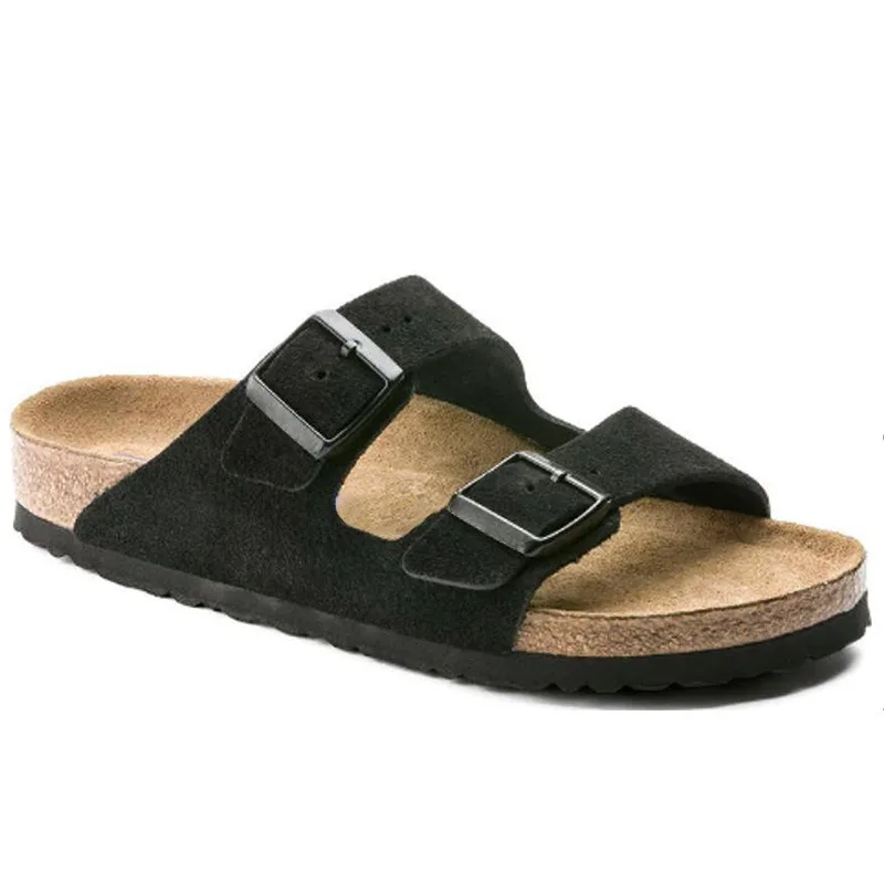 Letnie grube sandały kapcie męskie moda nubuk Birkenstocks damskie pantofle korkowe Casual Beach podwójna klamra antypoślizgowe slajdy