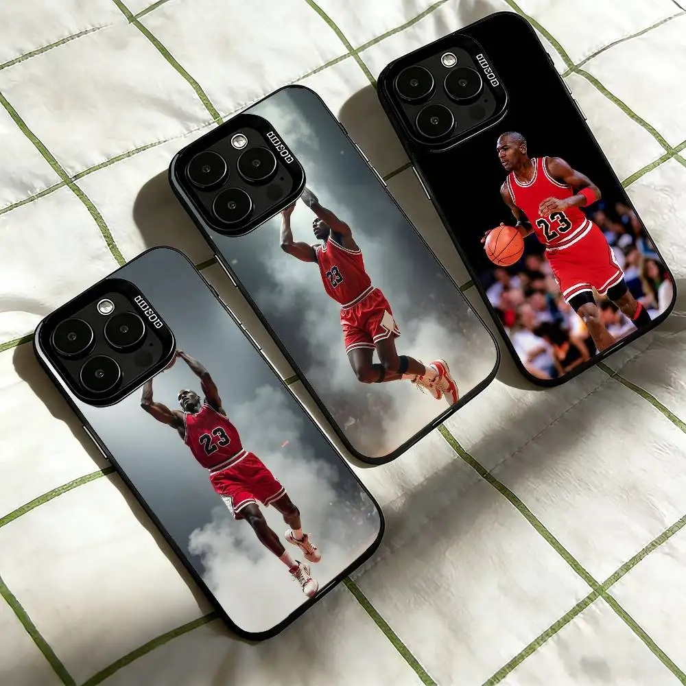 Funda para Teléfono M-Michael Jeffrey Jordan para iPhone 17, 16, 15, 14, 13, 12, 11 Plus, Pro Max, XS, Colorida Plateada y Negra
