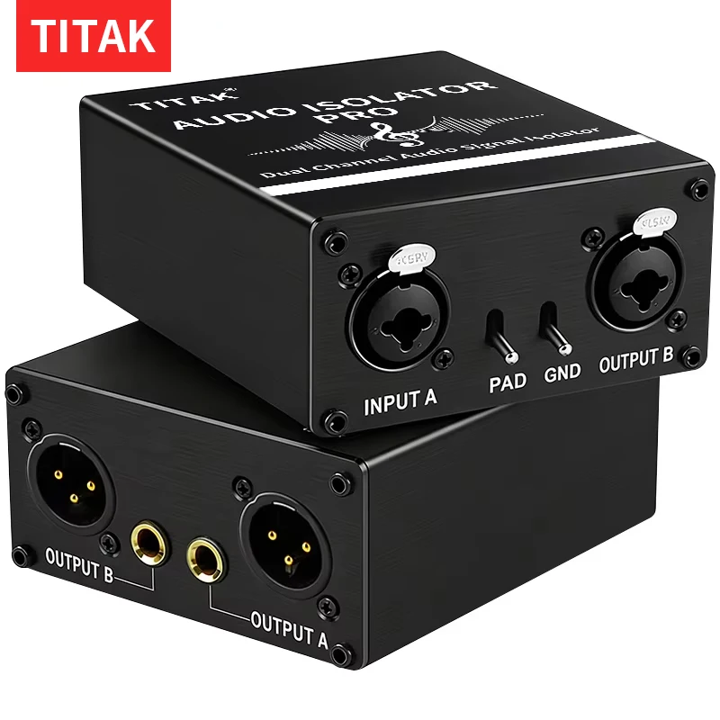 

Balanced Audio Signal Isolator 2 Channel XLR 6.35mm Interface Suppress Hum Buzz Noise for Conference Studio Live Show