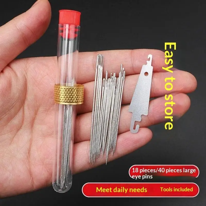 Stainless Steel Large Eye Sewing Needle Set with Threader