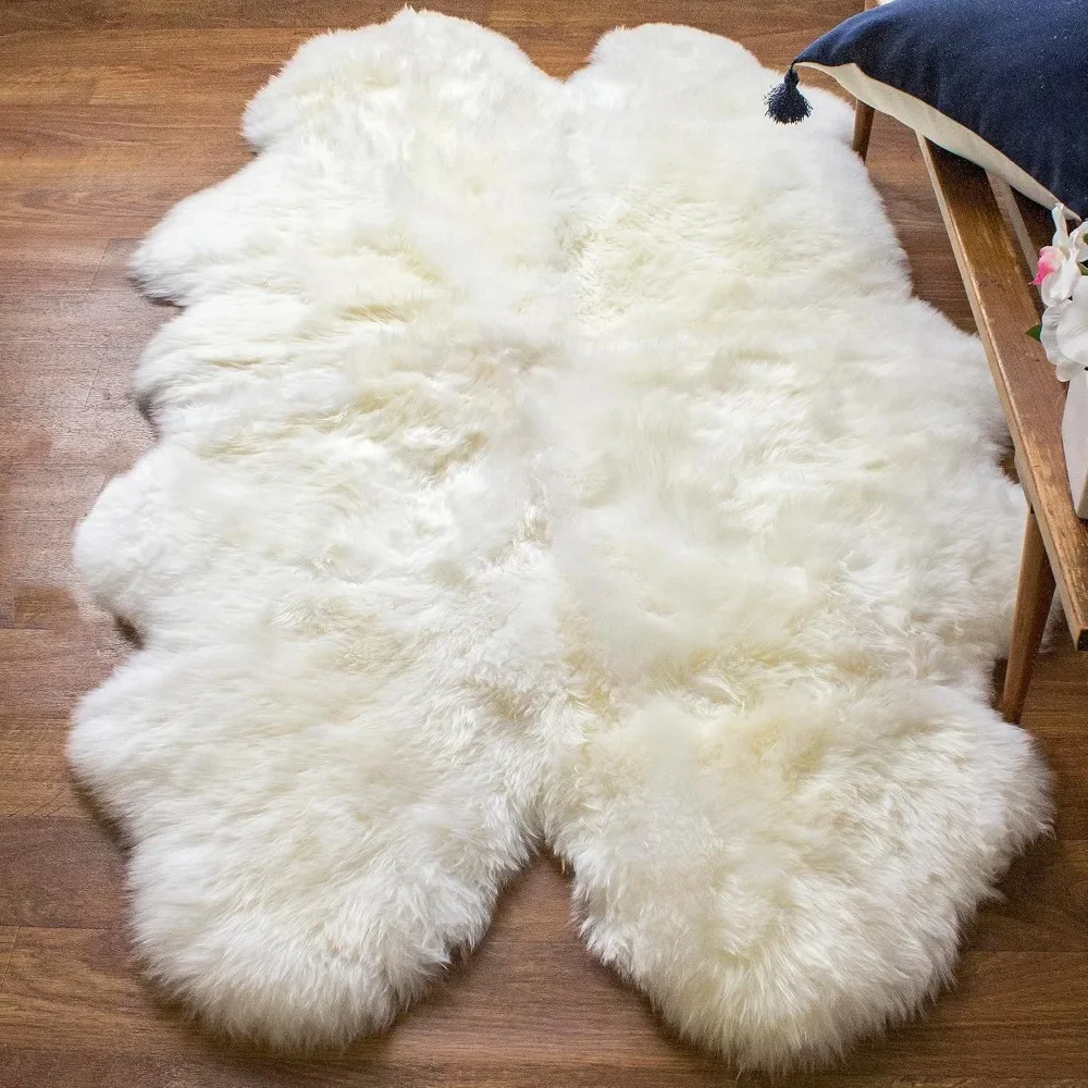 Premium Fluffy Sheepskin Rug, Four Pelt Fur Rugs for Living Room, Bedroom or Fireplace, Natural Sheep Skin, Rugs for Bedroom