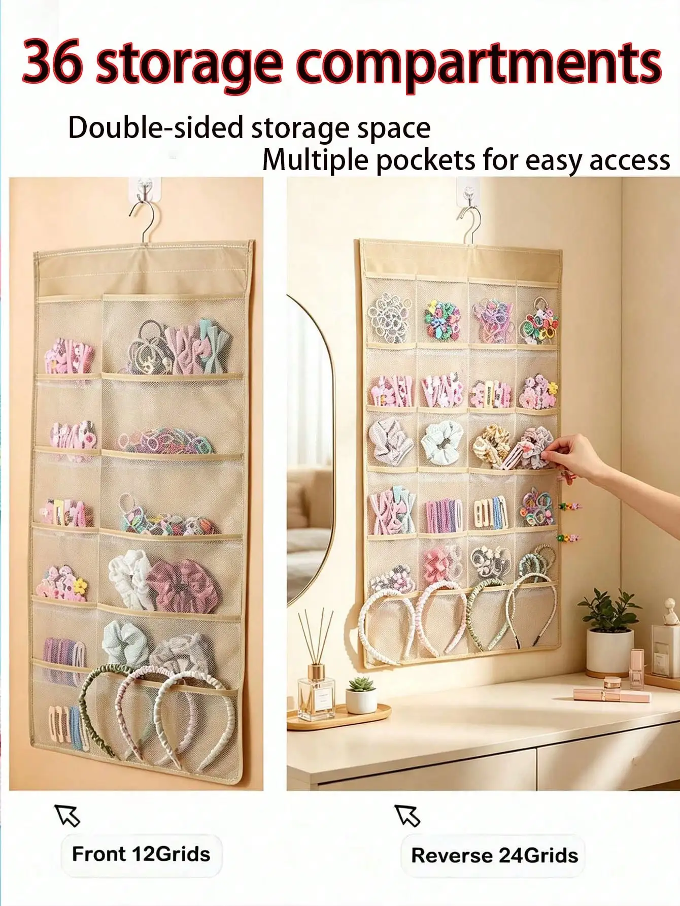1 Multifunctional Hair Accessory Storage Rack, Hair Accessory Organizer, Wall-Mounted Storage Solution, Large Capacity Hair Clip Storage, Hanging Storage Bag for Hair Clips and Cosmetics, Suitable for Storing Hair Clips, Hair Bands, Hair Ties, Hair Hoops, Hairpins, Hair Accessories, Shark Clips, Cosmetics, Charging Cables, Socks, Underwear, and Other Daily Necessities, Foldable and Easy to Store, Convenient to Carry, Can Be Hung on the Wall, Door, or Wardrobe, Ideal Gift for Girlfriend or Mom