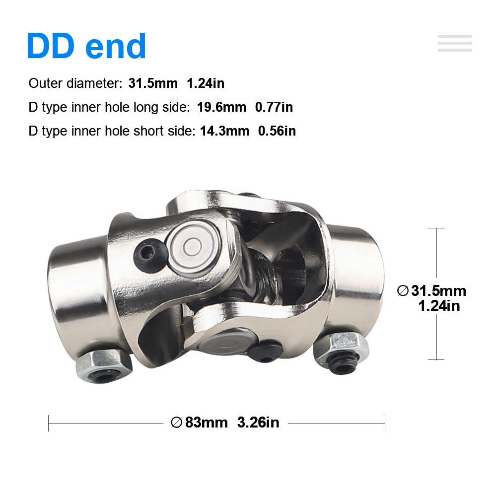 Double D Shaft Joint Single Steering Shaft Universal Joint Silver 3/4\