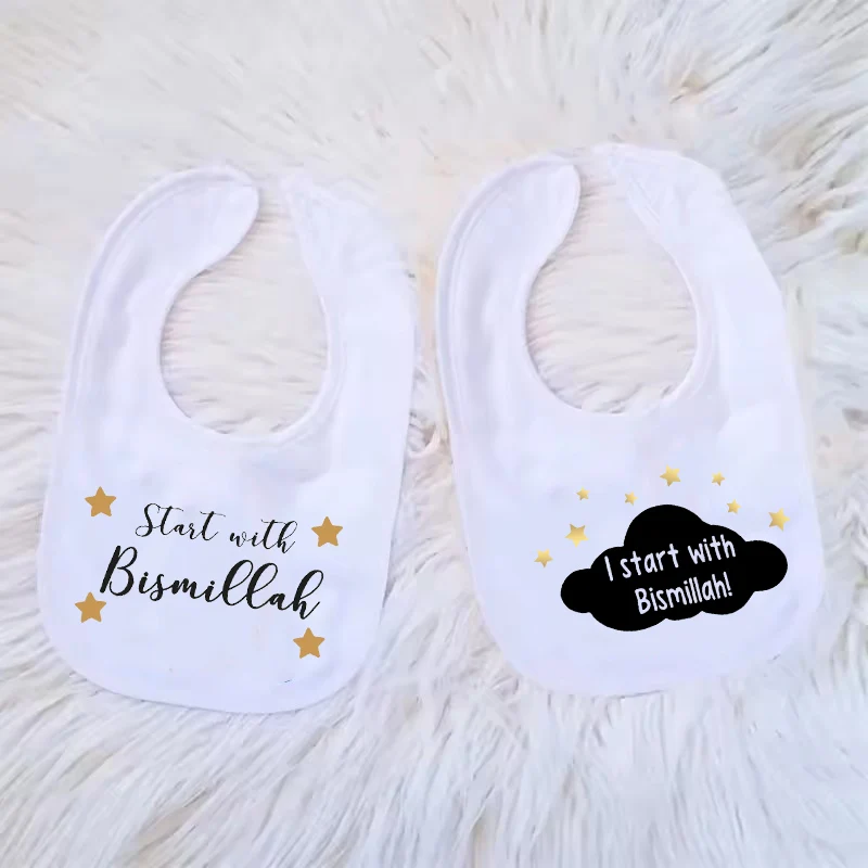 Start with Bismillah Bib Ramadan Mubarak Muslim Islamic Kareem Eid Al Fitr Iftar Decoration Baby Shower Boy Girl Gift