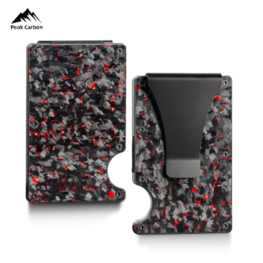 Cartera con tarjetero de aluminio de fibra de carbono forjado Real, cartera minimalista emergente inteligente RFID, cartera de aleación de Metal negra