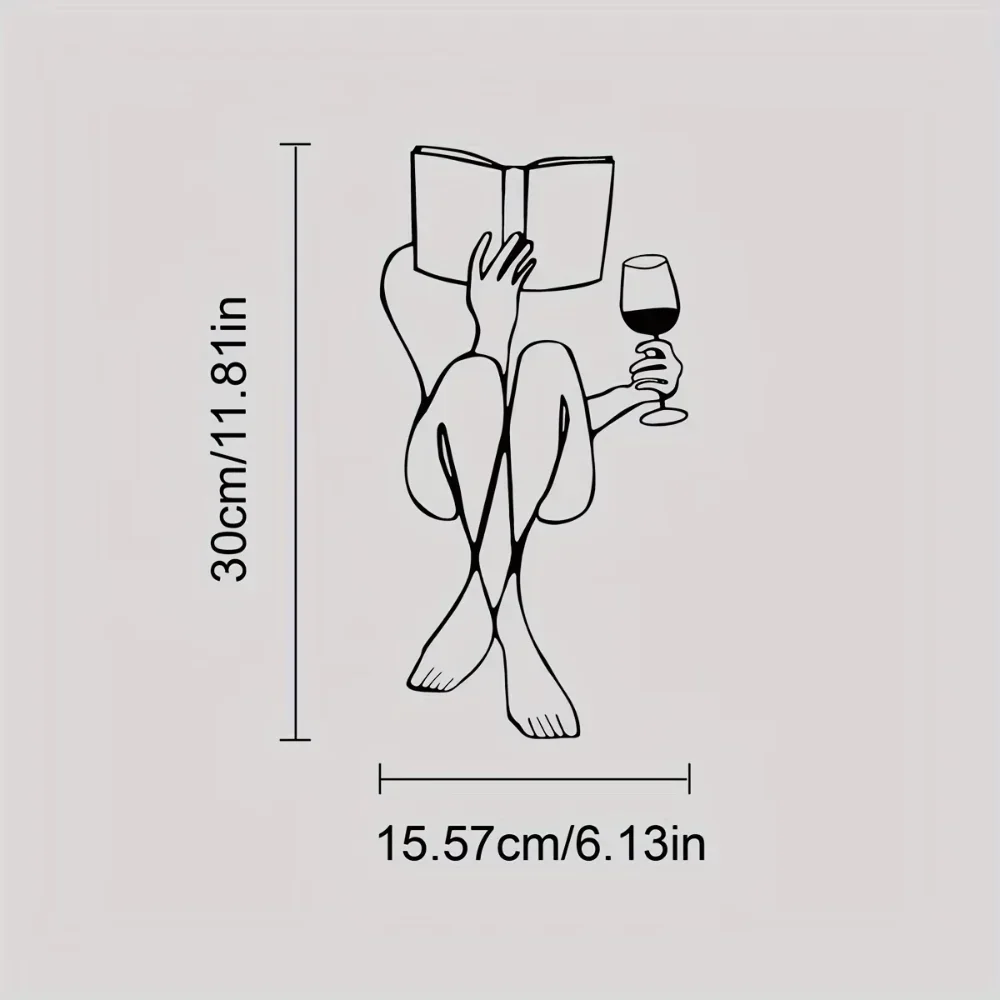 Unique Minimalist Metal Decor Showcasing Woman With Book And Wine Ideal For Enhancing Your Home With Artistic Flair