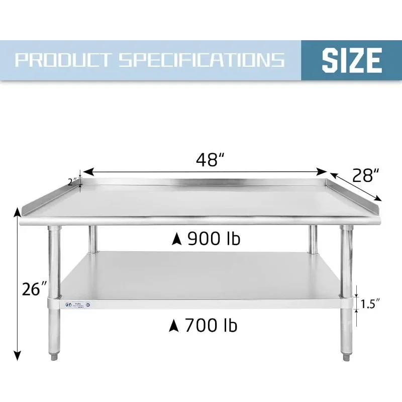 Stainless Steel Equipment Stand 28x48 Inches with Undershelf, NSF Commercial Prep & Work Table with Rear and Side Risers