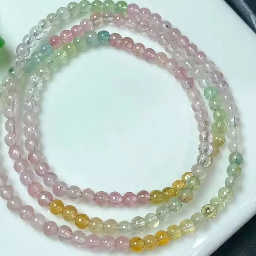 1 Pc Natural Multicolored Gem Tourmaline Trible Circle Bracelet Round Beads Ice-cream Color Necklace Fashion Jewelry Gift Women