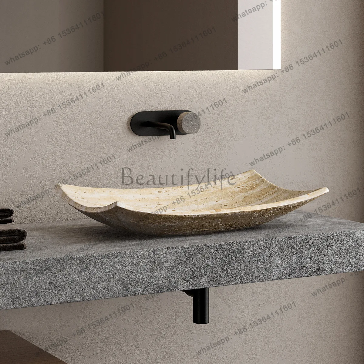 Simple personality art artificial stone travertine basin household table outdoor balcony B & B wash basin