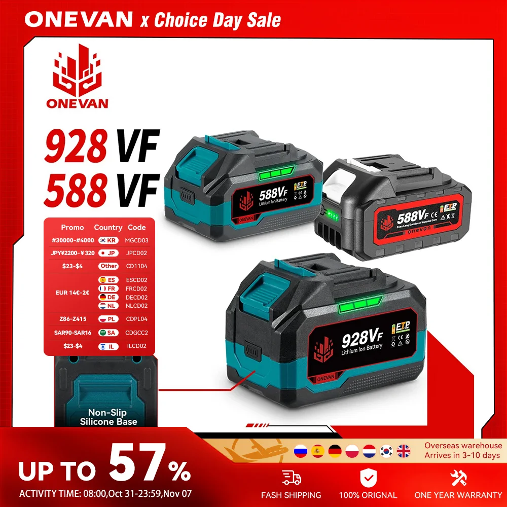 ONEVAN 22900mAh 29900mAh Rechargeable Lithium Ion Battery With Battery indicator Wrench Power Tool For Makita 18V Battery Pin