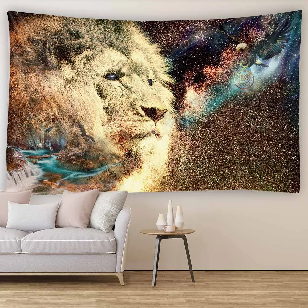 

Gorgeous 3D Lion Starry Sky Wall Tapestry - Animal Background Cloth for Living Room, Bedroom, Office, and Party Decoration