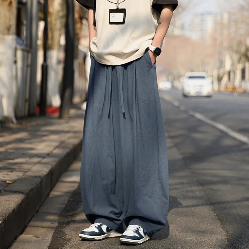 

100 Cotton Mens Linen Like Pants Summer Thin Loose Drape Lantern Wide Leg Casual Trousers