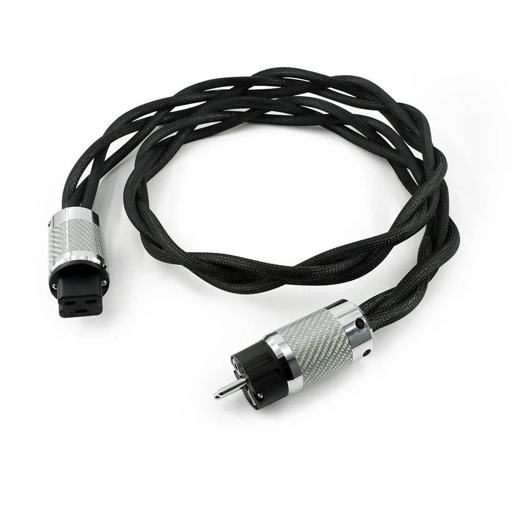 5N OCC silver-plated three braided HiFi audio power cable US/EU power plug 20A C19 plug tail audiophile power amplifier