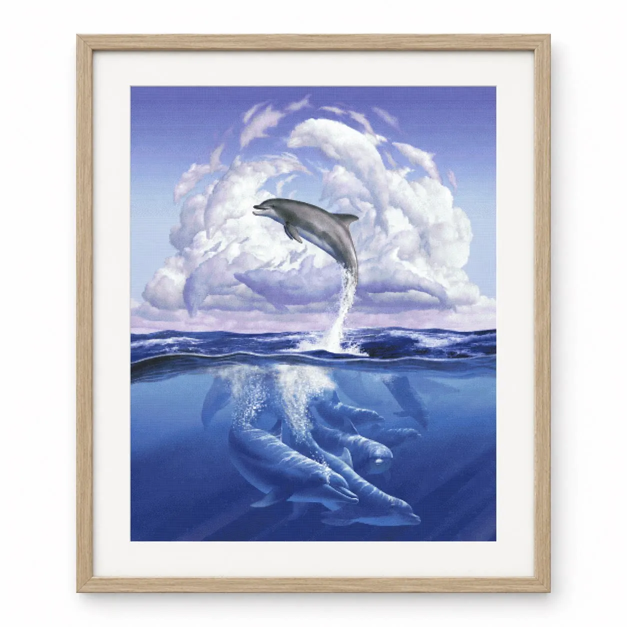 [ZZ9304-Dolphin Leaping Out of the Sea]Stamped Cross Stitch Kit 14CT 18CT 16CT DIY Printed Canvas Cotton Thread Embroidery