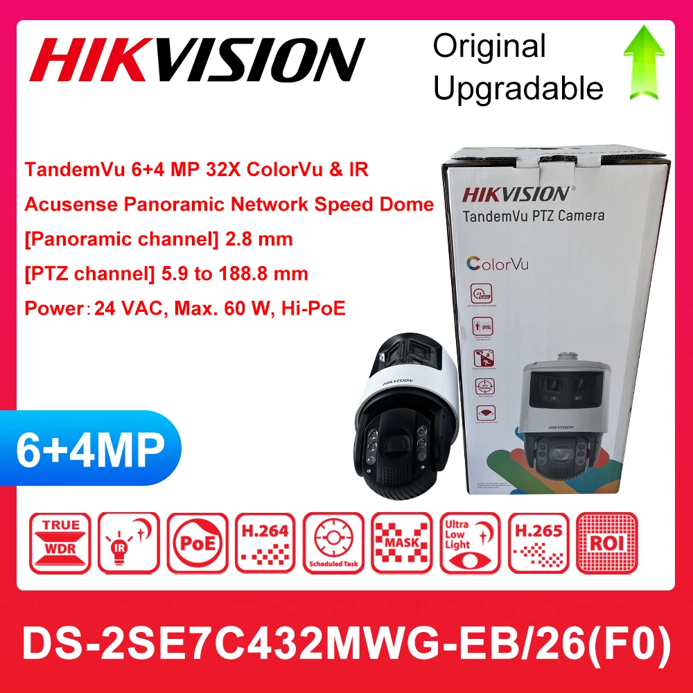 Original Hikvision DS-2SE7C432MWG-EB/26(F0) TandemVu 6+4 MP 32X ColorVu & IR Acusense Panoramic Network Speed Dome CCTV System