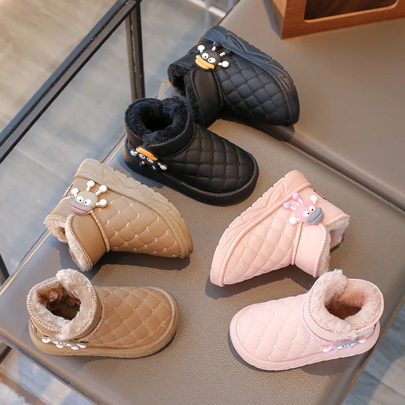 

Children's Snow Boots Thickened Cotton Shoes Winter Warm Waterproof Leather Anti-slip Design Boys Girls Warm Plush Baby Shoes