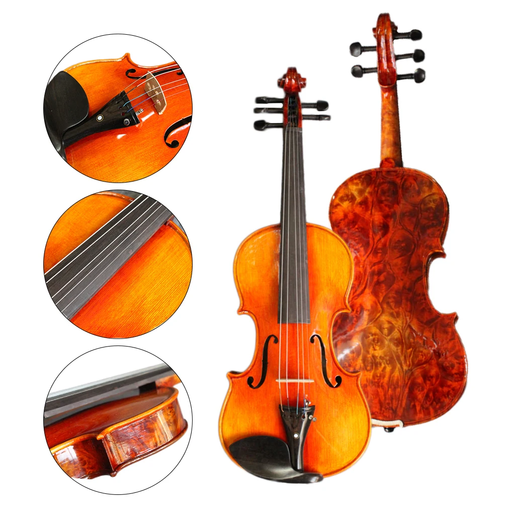 Handcraft 5 Strings 4/4 Violin Acoustic Fiddle Bird's Eye Maple Back Side Ebony Fingerboard Violino Outfit Free Bridge Bow Case