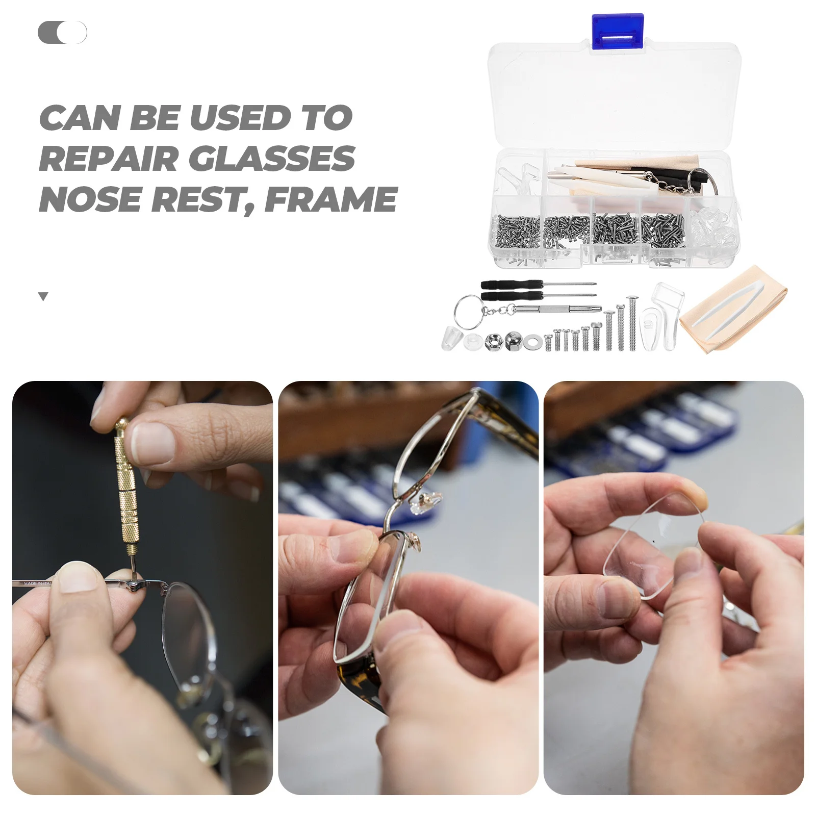 

Eyeglass Repair Kit 1Set Professional Glasses Fixing Kit Screws Nose Pads DIY Tools Durable Antislip Design Eyeglass Nose Pads