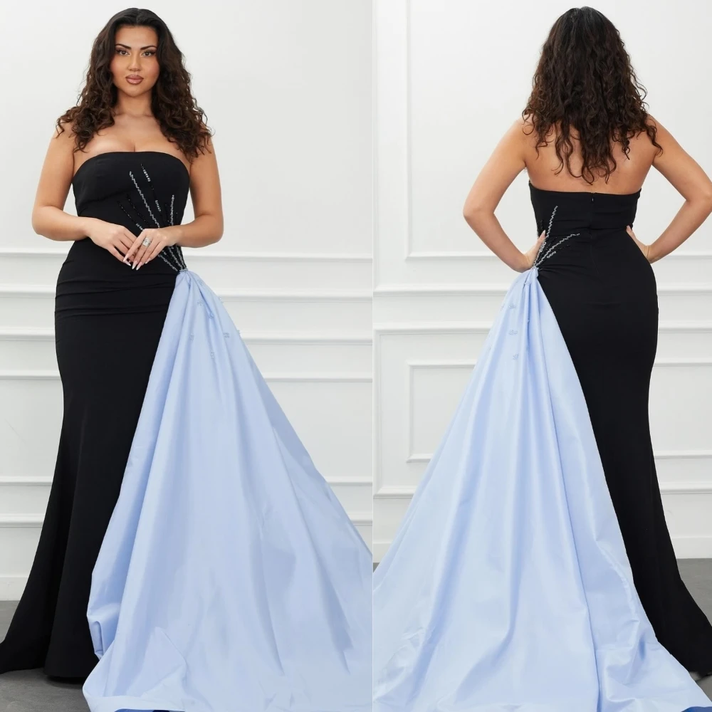 

Satin Draped Beading Wedding Party Mermaid Strapless Bespoke Occasion Gown Long Dresses Casual