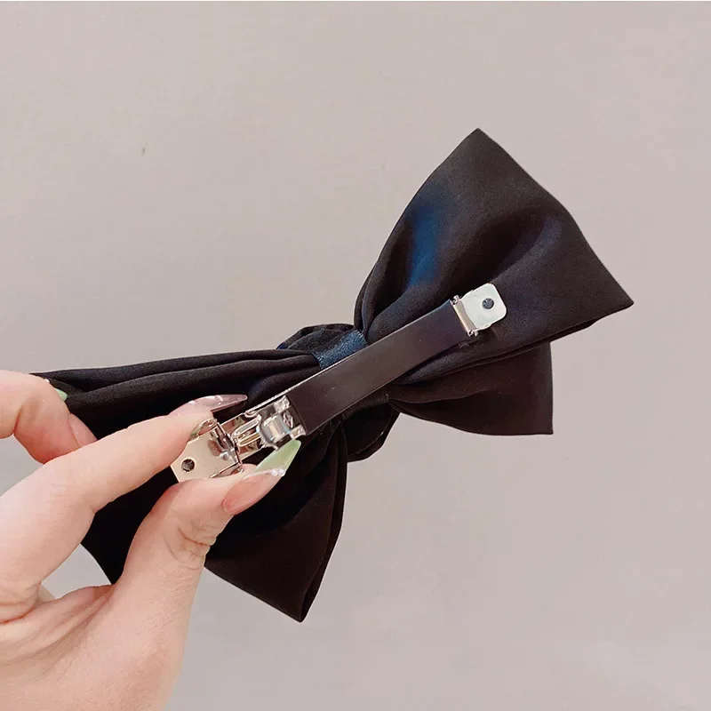 Vintage Rose Hairpin Fabric Large Bow Knot Pearl Chain Hair Clip Sweet Girl Women Korean Hair Accessories Autumn Winter Headwear