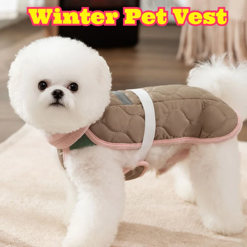 Winter Pet Vest Thick Fleece Lined Cotton Padded Coat Small Medium Dogs Cats Windproof Warm Two Legged Puppy Kitten Apparel Soft