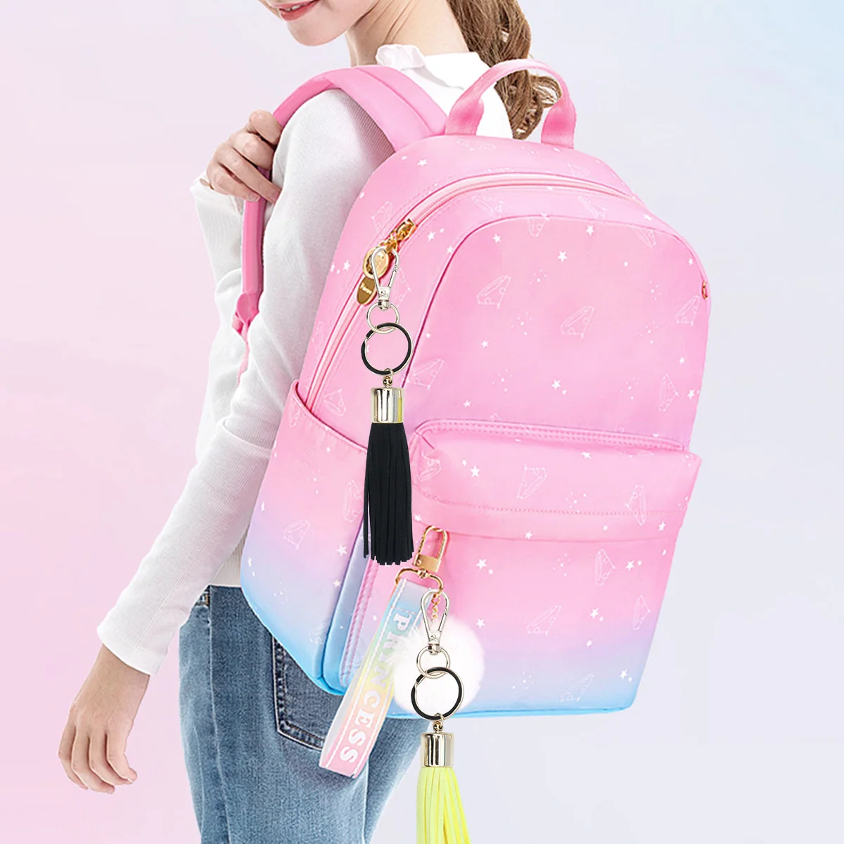 

3pcs Tassel Keychains Pendant Creative Bag Hanging Decoration Key Rings Ornaments For Women Bright Long Lasting Car Key