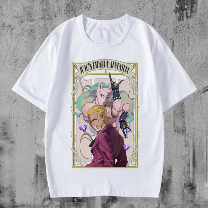 

Jojo T-shirt 2025 White Cotton Anime Tee Jotaro Kujo Blue Hat Star Platinum Stand Japanese Text Oversized Streetwear