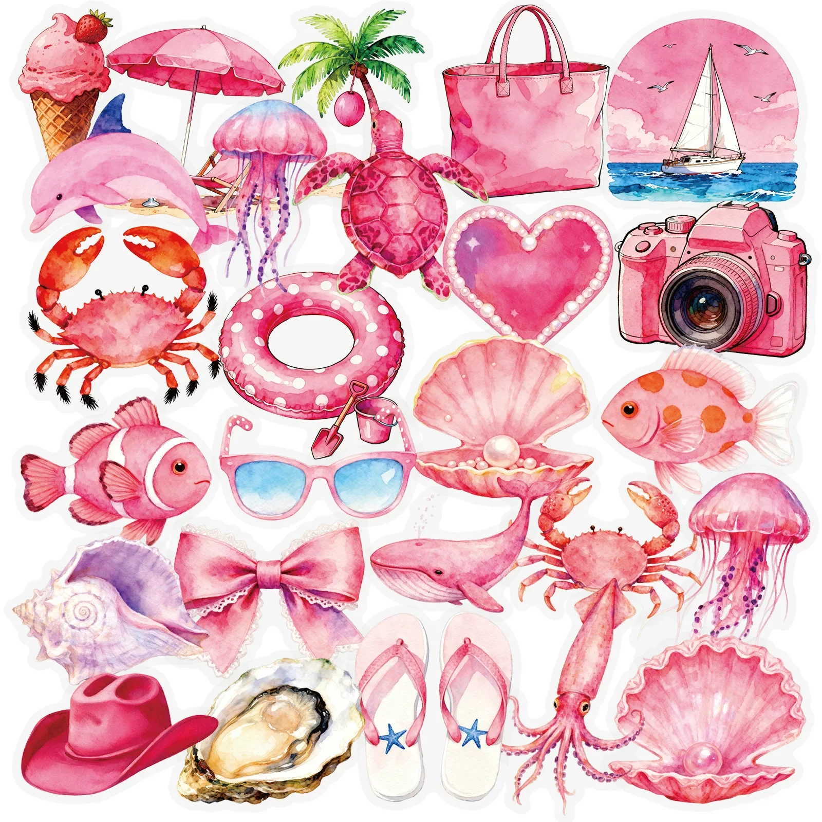 

56PCS Pink Cartoon Marine Animals Stickers Funny PET Transparent Decals Decoration DIY Fridge Guitar Phone Suitcase Toys