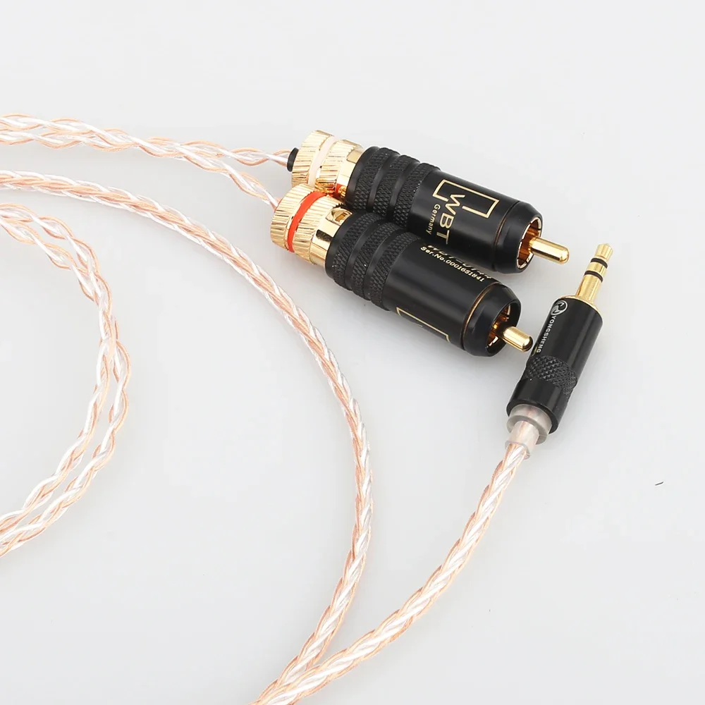 كابل Audiocrast عالي الجودة 2 rca إلى 3.5 ملم hifi 1 إلى 2 مع كابل صوت من النحاس النقي OFC