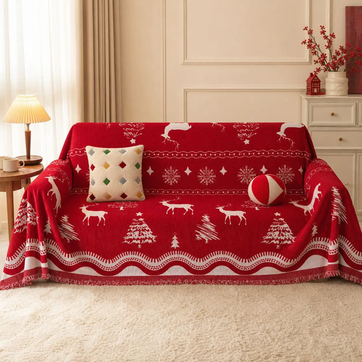 Christmas Holiday One-Piece Sofa Towel Anti-Slip Sofa Protector Dust-Proof Sofa Cover Fabric Multifunctional Decorative Blanket