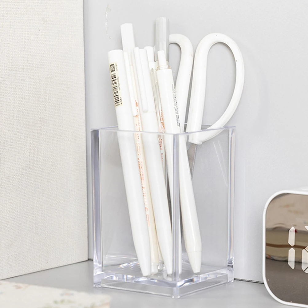 

2pcs Transparent Pen Holder Desktop Organizer For Office Home Use Stationery Container Pencil Storage Basket Table Decor