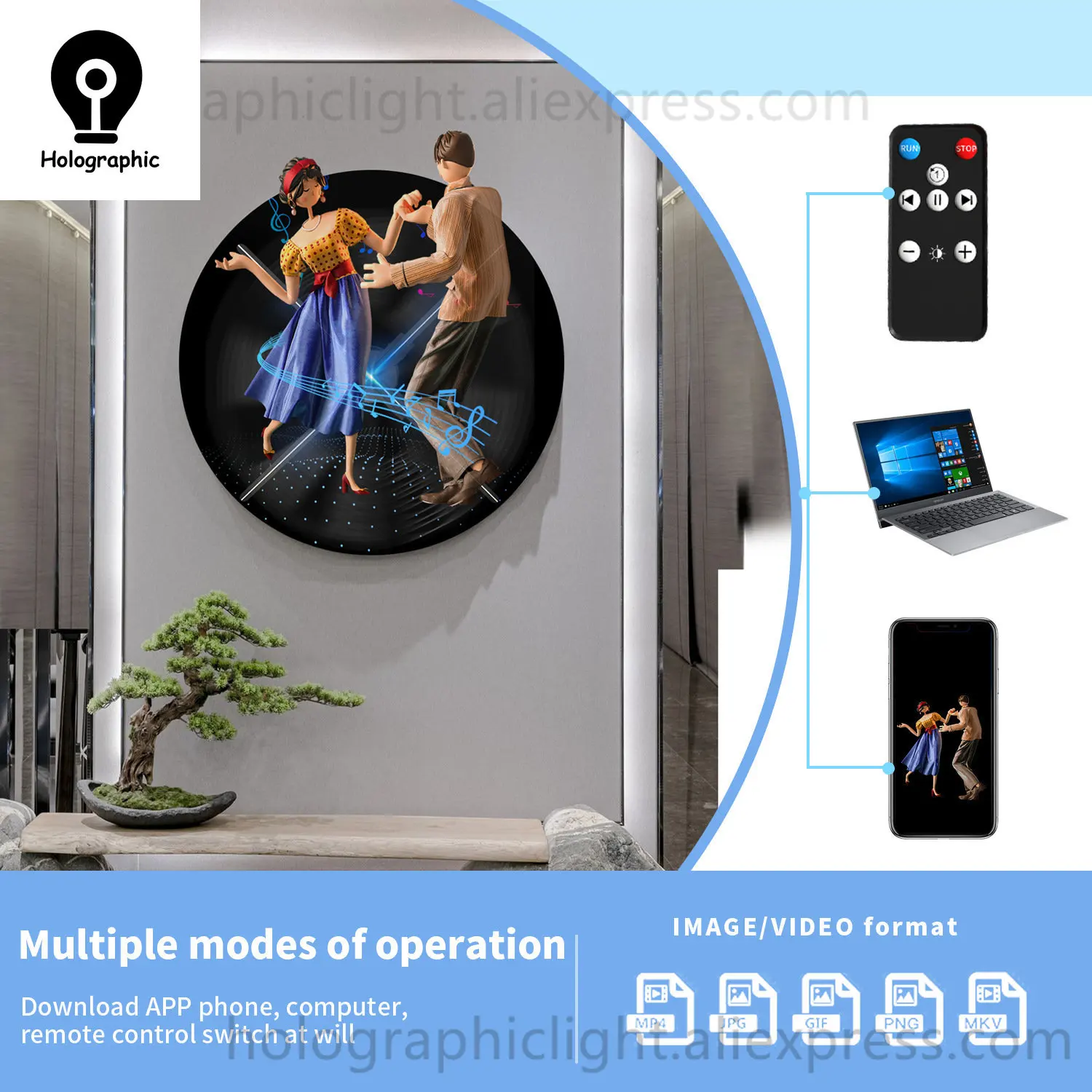 

3D Advertising Projector Wifi Led Sign Holographic Lamp Player Remote Advertise Display 3D Fan Hologram Projector Logo Light