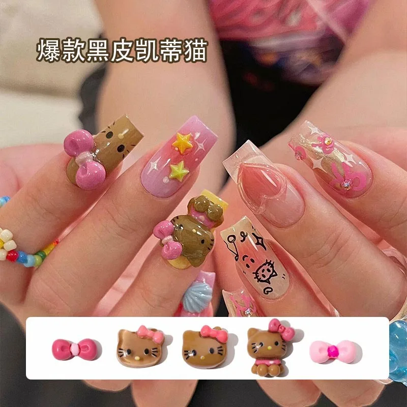 50pc Mixed Sanrio Cartoon Series Nail Art Jewelry Kawaii Kuromi/Melody/Hellokitty Charms For Girls Manicure DIY Nail Parts Decor